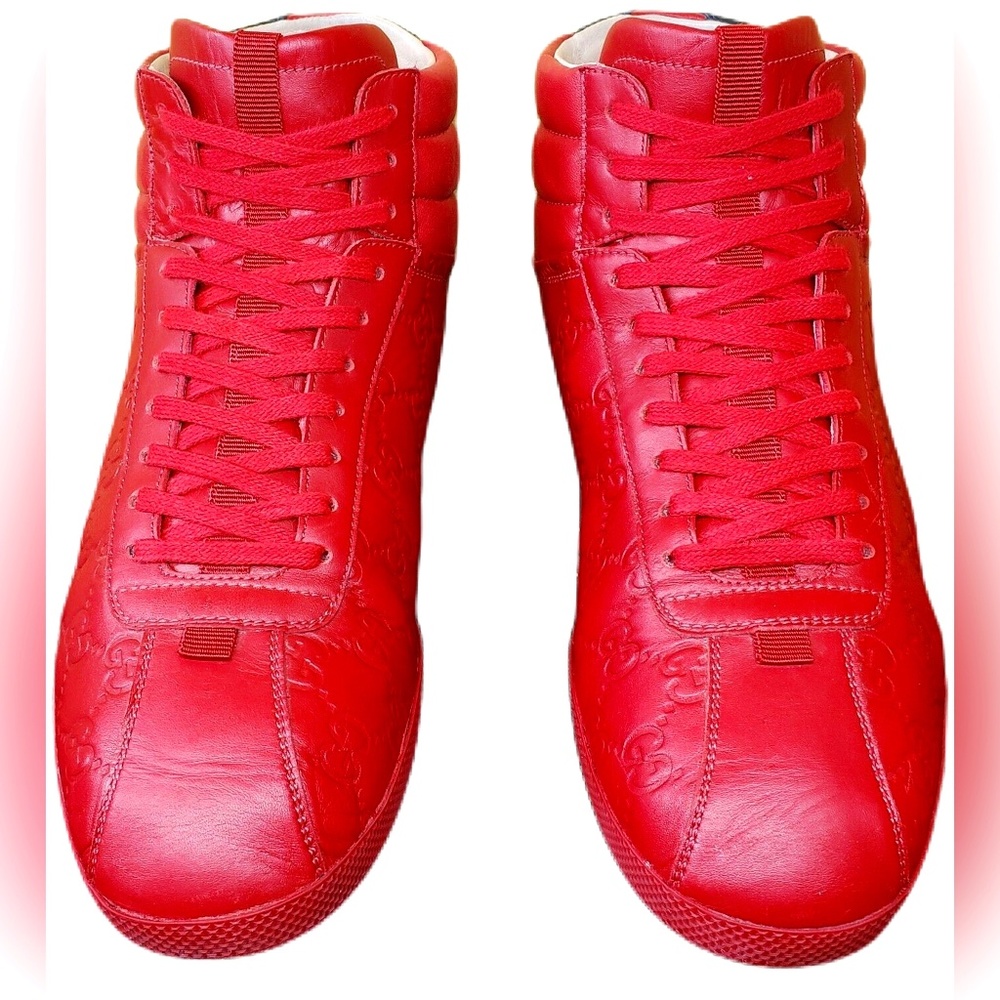 Gucci Men's Red High Top Sneakers Size 8.5 - Picture 2 of 14